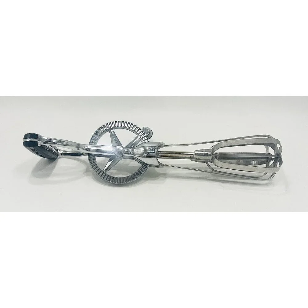 Vintage OEKCOO Stainless Manual Hand Mixer Egg Beater USA Kitchen Baking Black!